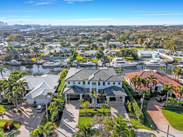 aerial view with a water view