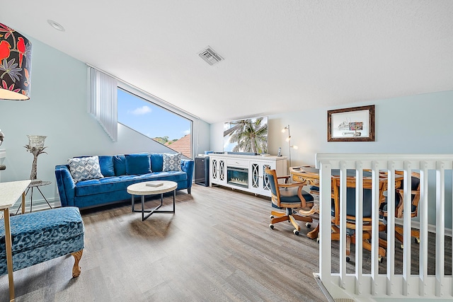 living room with hardwood / wood-style flooring