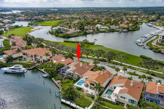 aerial view with a water view