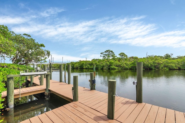 view of dock with a water view