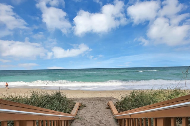 view of water feature featuring a beach view