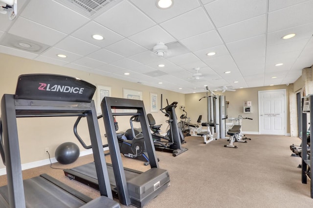 10600 S Ocean Dr Unit 109, Jensen Beach, FL 34957 - workout area with recessed lighting, baseboards, and a paneled ceiling