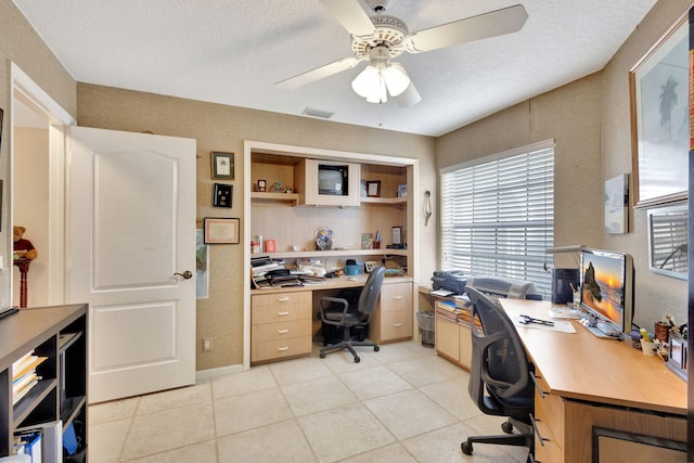 9158 Heathridge Dr, West Palm Beach, FL 33411 - tiled office featuring a textured ceiling and ceiling fan