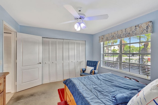 9158 Heathridge Dr, West Palm Beach, FL 33411 - bedroom featuring ceiling fan, carpet flooring, and a closet