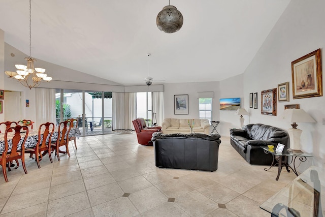 9158 Heathridge Dr, West Palm Beach, FL 33411 - living room featuring a chandelier and high vaulted ceiling