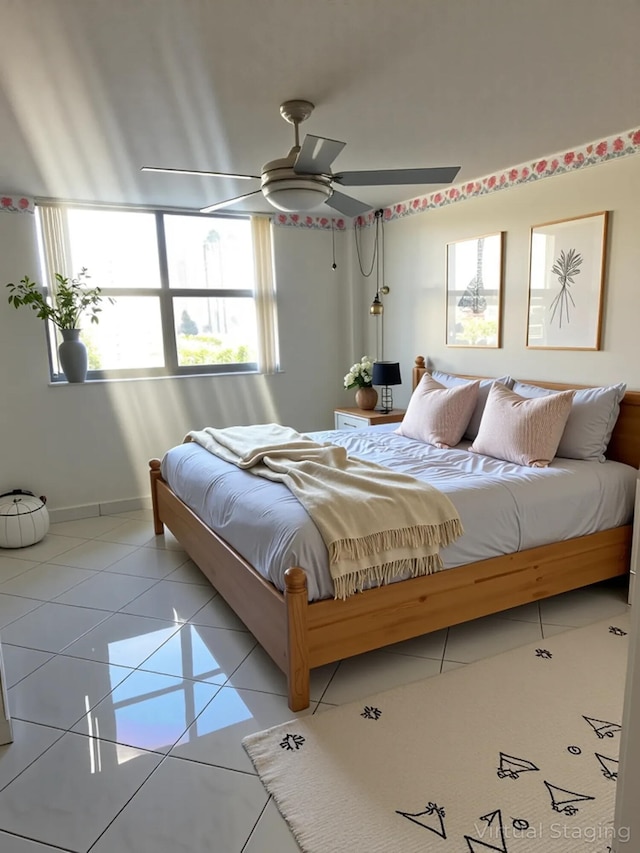 290 174th St Unit 1111, Sunny Isles Beach, FL 33160 - bedroom with tile patterned floors, baseboards, and ceiling fan