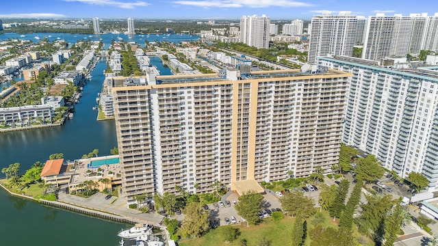 aerial view with a view of city and a water view