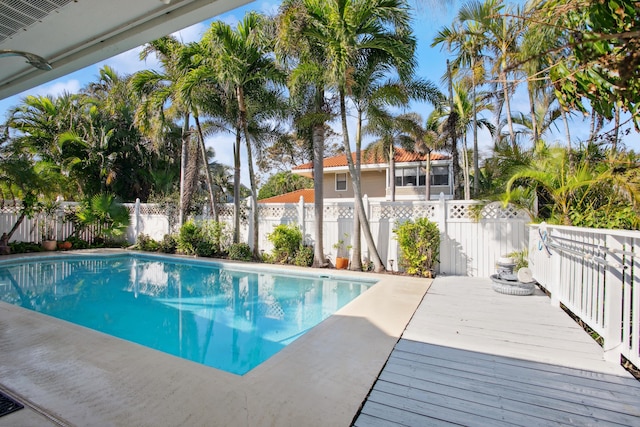 view of pool featuring a wooden deck