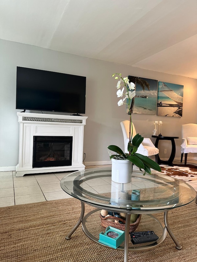 living room featuring light tile patterned floors