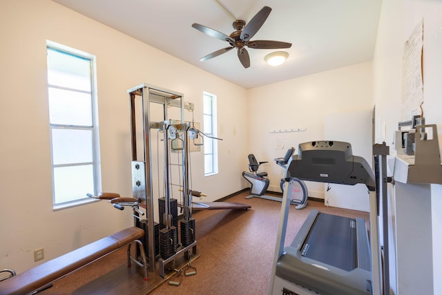 exercise area featuring ceiling fan