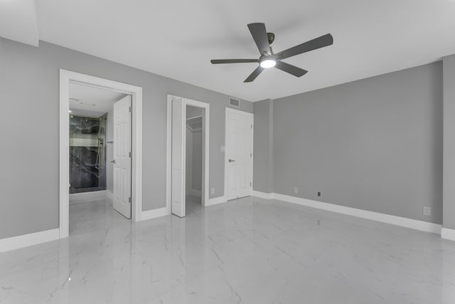 unfurnished bedroom with a closet and ceiling fan