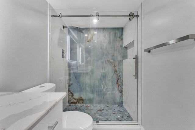 bathroom with vanity, toilet, and an enclosed shower