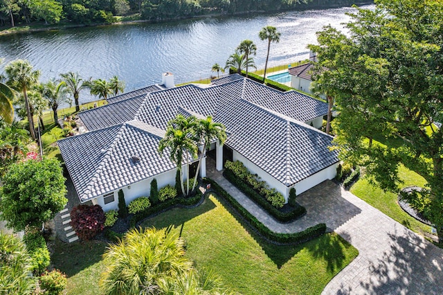 aerial view with a water view