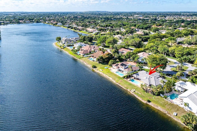 aerial view with a water view