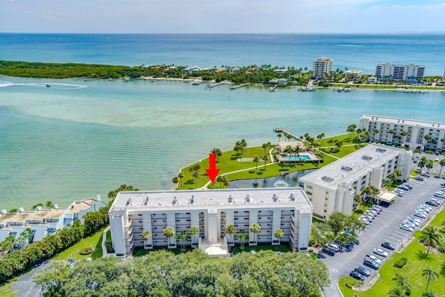 aerial view with a water view