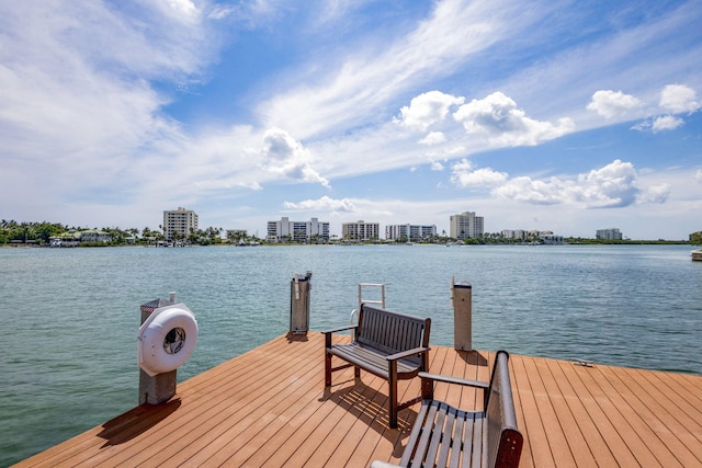 view of dock with a water view