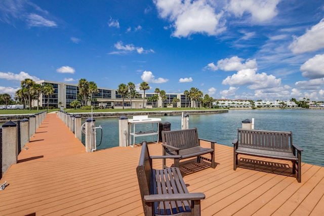 view of dock with a water view