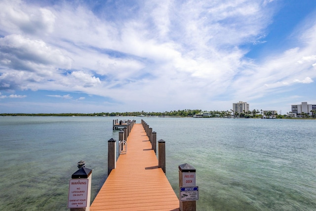 dock area featuring a water view