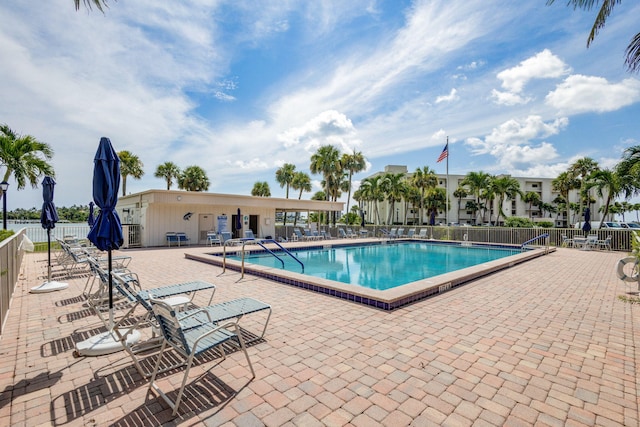 view of swimming pool featuring a patio