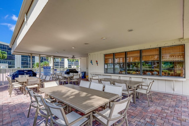 view of patio / terrace featuring a bar