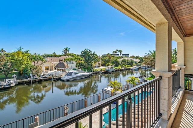 balcony featuring a water view