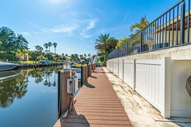 view of dock with a water view