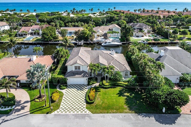 bird's eye view featuring a water view