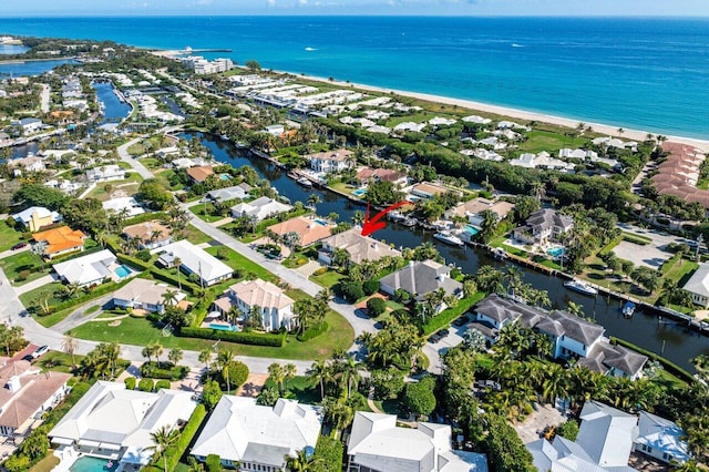 bird's eye view featuring a water view