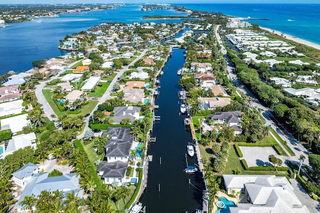 aerial view with a water view