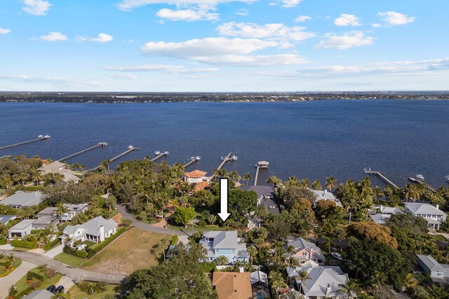 bird's eye view featuring a water view