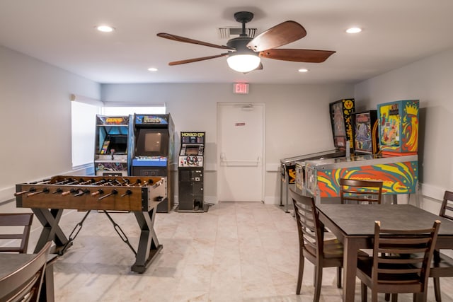 game room featuring ceiling fan