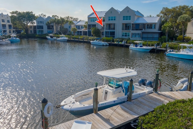 view of dock featuring a water view