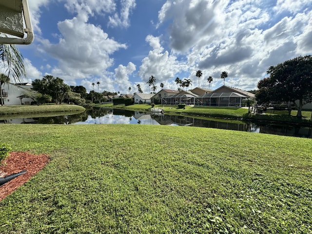 view of yard with a water view