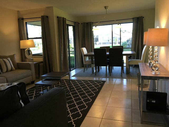 living room featuring plenty of natural light and tile patterned flooring