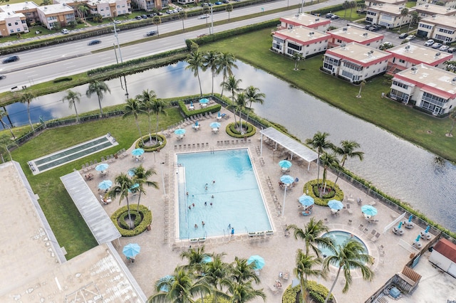 aerial view with a water view