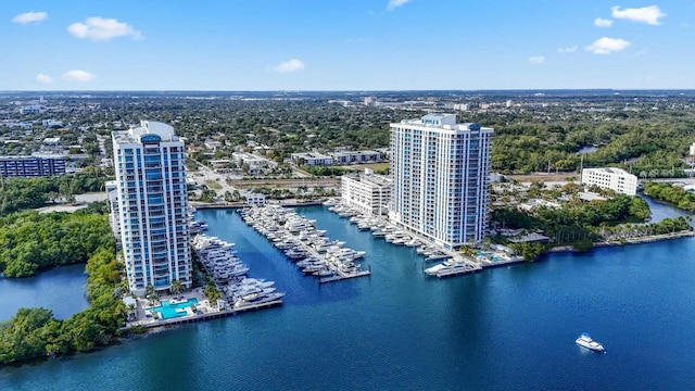 bird's eye view with a view of city and a water view