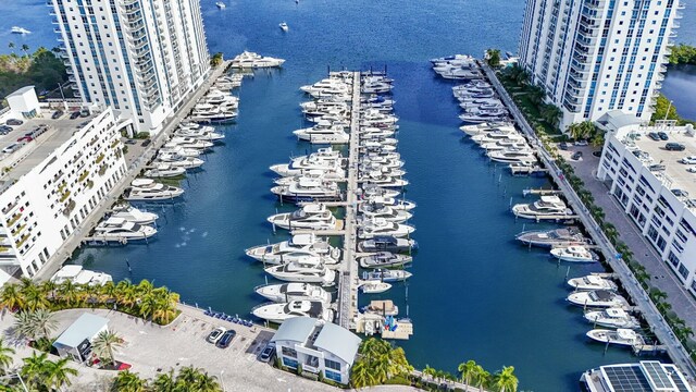 drone / aerial view featuring a water view