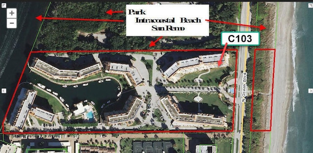 2871 N Ocean Blvd Unit C103, Boca Raton, FL 33431 - aerial overview of property's location with property boundaries highlighted