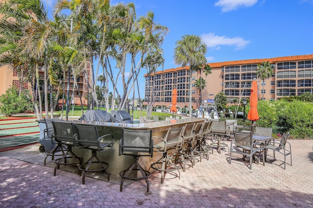 view of patio / terrace with a bar