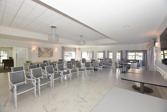 2871 N Ocean Blvd Unit C103, Boca Raton, FL 33431 - dining area featuring recessed lighting, marble finish flooring, and ornamental molding