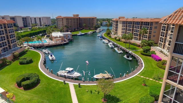 aerial view with a water view