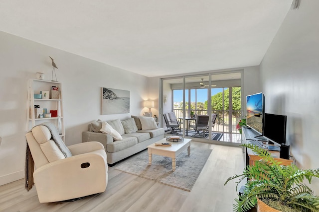 living room with light hardwood / wood-style flooring and expansive windows