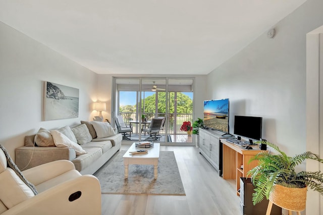 living room featuring light wood-type flooring