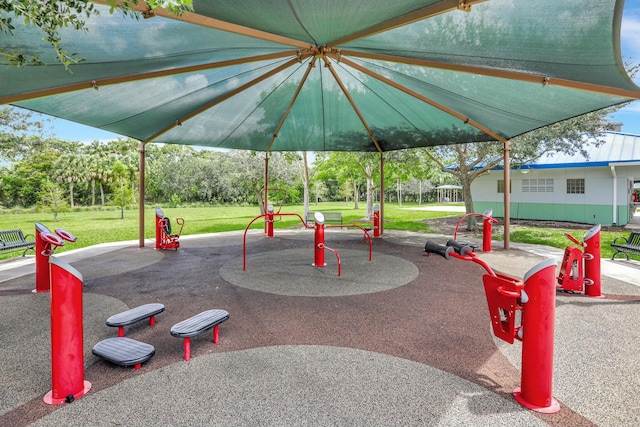 view of playground featuring a lawn