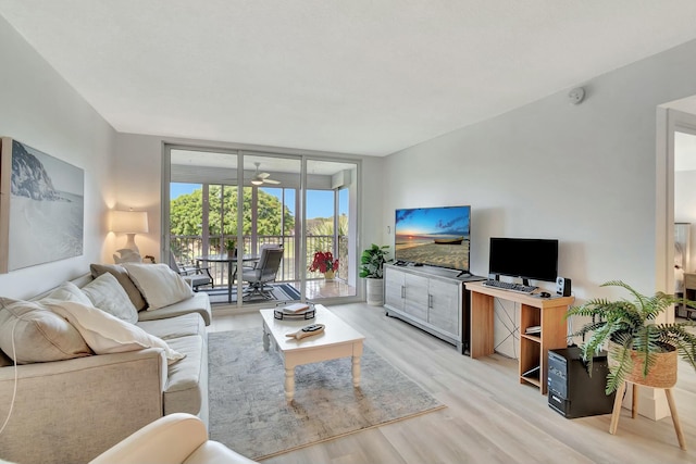 living room with light hardwood / wood-style flooring and expansive windows