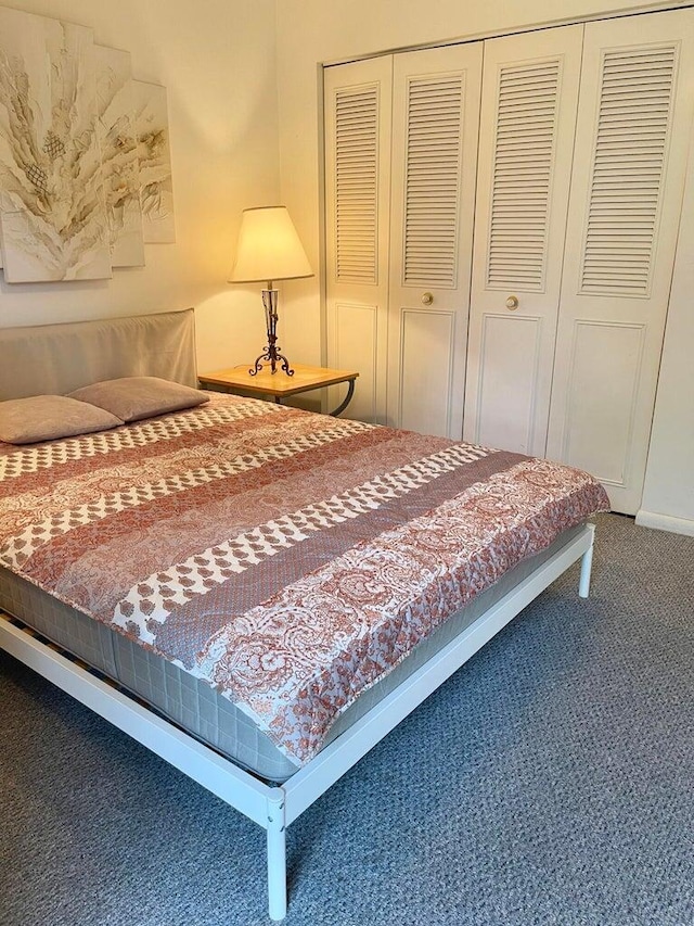 carpeted bedroom with a closet