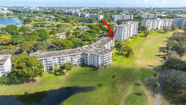 aerial view with a water view