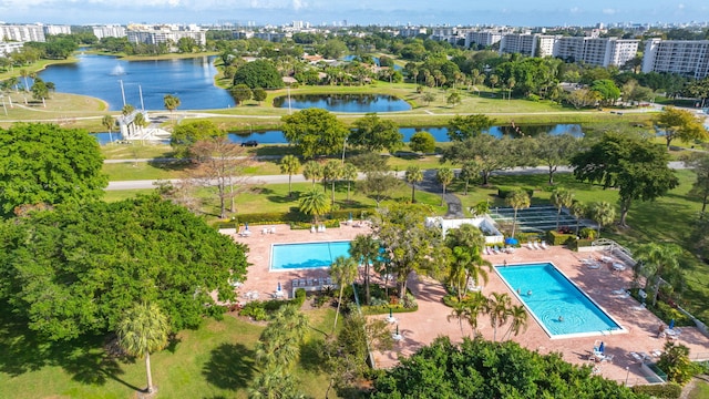 aerial view with a water view