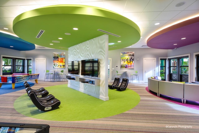 playroom with light carpet and a wealth of natural light