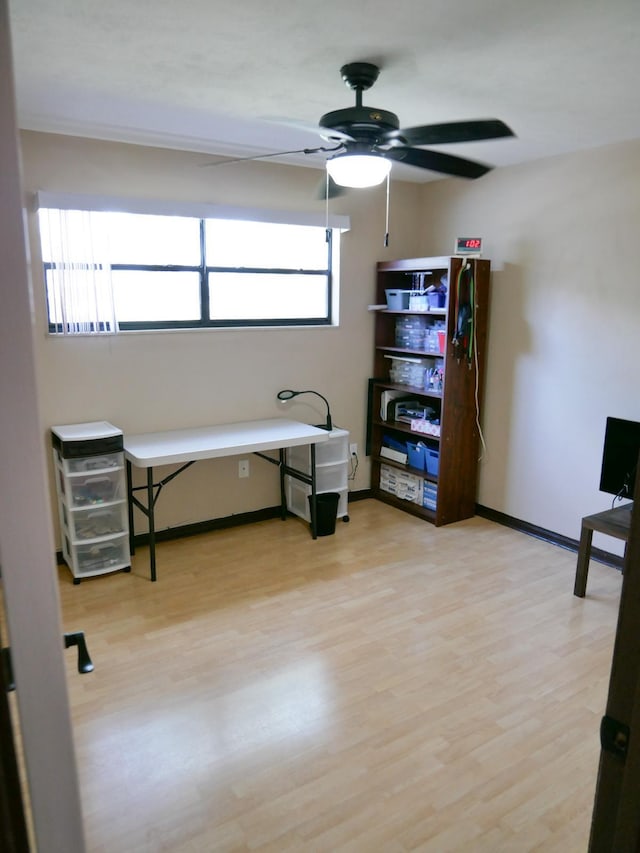 office area featuring ceiling fan and light wood-type flooring